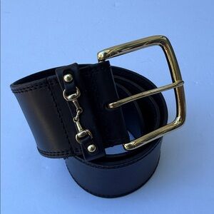 Linea Pelle  Black Leather Belt with Gold Buckle